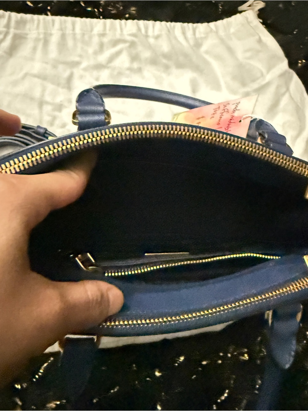 Prada Navy Saffiano Leather Double-Handle Satchel with Gold Hardware - Picture 10 of 16